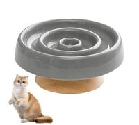 Mafagwre Slow Feeder Bowl Made of Ceramic for Dogs and Cats with Wooden Base, Leak-proof Slow Eating Cat Bowl for Wet Food/dry Food, Anti-vomiting Cat Bowl (Grey)