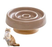 Mafagwre Slow Feeder Bowl Made of Ceramic for Dogs and Cats with Wooden Base, Leak-proof Slow Eating Cat Bowl for Wet Food/dry Food, Anti-vomiting Cat Bowl (Brown)