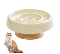 Mafagwre Slow Feeder Bowl Made of Ceramic for Dogs and Cats with Wooden Base, Leak-proof Slow Eating Cat Bowl for Wet Food/dry Food, Anti-vomiting Cat Bowl (Beige)