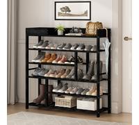 Mafalion Bamboo Shoe Rack for Closet 6 Tier Shoe Storage Organizer Entryway Tall Shoe Shelf with Storage Box Wooden Black