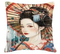 MAFANG 11CT Cushion Counted Cross Stitch Kits Japanese Geisha and Landscape Cushion Embroidery Kit for Adults Embroidery Threads and Other Cross Stitch Supplies Included A 45x45cm