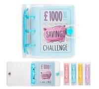 Mafeigu Mini Money Saving Binder with 25 Envelopes, ￡1000 Savings Challenge Book, Portable for Budgeting Cash Planner,School Class Prize Gift (Blue, ￡1000)