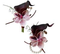 MAFELOE 2 Pieces Corsage and Boutonniere Set, Artificial Calla Lily& Orchid Flowers Accessories Decorations for Wedding Prom Party Celebration Suit- Black Red+Pink (W4-X2-LL)