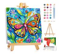 Mafenr Art Butterfly Paint by Numbers for Kids, Butterfly Paint by Number with Frame and Easel, Paint by Numbers for Children Age 5-8-12 for Gifts and Decor - 8X8Inch/20x20cm