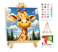 Mafenr Art Deer Paint by Numbers for Kids, Deer Paint by Number with Frame and Easel, Paint by Numbers for Children Age 5-8-12 for Gifts and Decor - 8X8Inch/20x20cm
