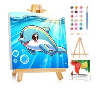 Mafenr Art Dolphin Paint by Numbers for Kids, Dolphin Paint by Number with Frame and Easel, Paint by Numbers for Children Age 5-8-12 for Gifts and Decor - 8X8Inch/20x20cm