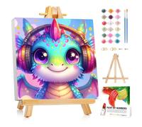 Mafenr Art Dragon Paint by Numbers for Kids, Dragon Paint by Number with Frame and Easel, Paint by Numbers for Children Age 5-8-12 for Gifts and Decor - 8X8Inch/20x20cm