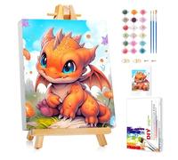 Mafenr Art Dragon Paint by Numbers for Kids, Dragon Paint by Number with Frame and Easel, Paint by Numbers for Children Age 5-8-12 for Gifts and Decor - 9.5X12Inch/24x30cm