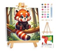 Mafenr Art Red Panda Paint by Numbers for Kids, Red Panda Paint by Number with Frame and Easel, Paint by Numbers for Children Age 5-8-12 for Gifts and Decor - 8X8Inch/20x20cm