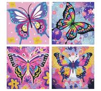 Mafenr Art Set of 4 Diamond Painting Children, Butterfly Diamond Painting Children from 4 6 8 10 Years, Diamond Painting Pictures for Gifts and Family Décor 15 x 15 cm