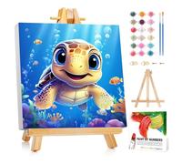Mafenr Art Turtle Paint by Numbers for Kids, Turtle Paint by Number with Frame and Easel, Paint by Numbers for Children Age 5-8-12 for Gifts and Decor - 8X8Inch/20x20cm