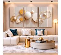 Mafett 3 Set Canvas Wall Art Abstract Pearl Circle Beige Gold Print | Size: A1 Mafett Beige A1