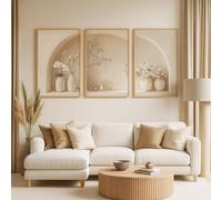 Mafett 3 Set Modern Minimalist Wall Art Prints Effect White Floral Unframed in Beige | Size: A3 Mafett Beige A3