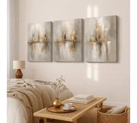 Mafett Luxury Abstract Canvas Wall Art Set of 3 Gold Grey Beige Print | Size: A2 Mafett Grey A2
