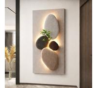 Mafett Modern Pebble Canvas Wall Art Flat Design Light Effect No LED in Beige Mafett Beige