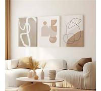Mafett Neutral Abstract Wall Art Set of 3 Beige Minimalist Canvas Prints | Size: A3 Mafett Beige A3