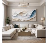 Mafett Ocean Wave Wall Art Canvas 3D Flat Effect 4cm Gallery Wrap in Beige | Size: W42 cm x H59 cm Mafett Beige W42 cm x H59 cm