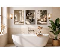 Mafett Quiet Sanctuary Set of 3 Neutral Bathroom Wall Art Canvas Prints in Beige | Size: W24" x H32" Mafett Beige W24" x H32"