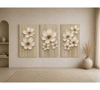 Mafett Set of 3 Neutral Magnolia Floral Wall Art Framed in Beige | Size: A2 Mafett Beige A2