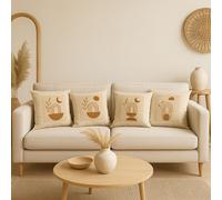 Mafett Set of 4 Boho Cushion Covers Minimalist Abstract Designs in Neutral Earthy Tones in Beige Mafett Beige