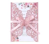 Maffily 50PCS Pink Wedding Invitations Butterfly Laser Cut Invitation with Envelopes and Rsvp Card Personalized Inner Sheets for Wedding Bridal Baby Shower QuinceañEra Engagement Birthday
