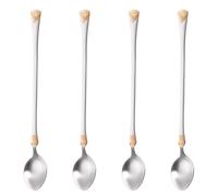Mafier Luxurious 9 Inch Long Iced Tea Spoon Set, 4 Pieces Modern Design with Matte Stain Finish, 18/10 Staniless Steel, Perfect for Tall Glass, Cocktails(Gold Accent)