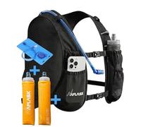 MAFLASK® Premium Hydration Vest - Ultralight & Anti-Waffle - Essential for Trail, Running and Hiking (Black with 2 Orange 500ml Flasks + 2L Bladder)