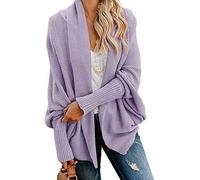Mafulus Women's Cardigans Oversized Open Front Batwing Chunky Knit Sweaters Outwear - purple - Small