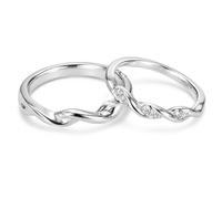 mafuse Twist Couple Rings, 925 Silver Plated Adjustable Promise Rings with Cubic Zirconia, Matching Rings for Him and Her