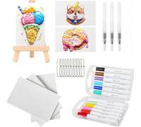 Mag/ic Puffy Paint Kit,Mag/ic 3D Foam Texture Painting Kit,3D Drawing Mag/ic Can/vas Sponge,with 10 Can/vas Sponge,12 Colours Markers,3 Water Pens,10 Bead Chain and 1 Mini Easel,Interesting and Easy