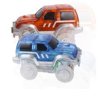 MAG-SHAPES Magnetic Tile Car Set - 2-Pack Light-Up Racing Cars Compatible with Magnetic Tracks - Durable Educational Toy Vehicles for Kids - Blue & Orange Battery Powered Cars