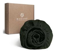 MAGANO® Luxury fitted sheet, 200 x 220 cm box spring bed topper green, bamboo and cotton satin, 400 TC premium quality, fitted sheet 200 x 220 cm, dark green