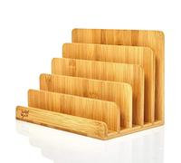 Magazine File Holder, A4 Document Storage Rack, Office Desk Organiser, Bambuwood Natural Book Rack