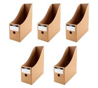 Magazine File Holder Pack of 5 - Cardboard Magazines Rack with Labels, Recyclable Kraft Paper A4 Files Organizer Box, Desktop Document Storage File Divider Organiser Rack for School Office Home