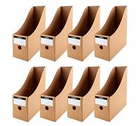 Magazine File Holder Pack of 8 - Cardboard Magazines Rack with Labels, Recyclable Kraft Paper A4 Files Organizer Box, Desktop Document Storage File Divider Organiser Rack for School Office Home