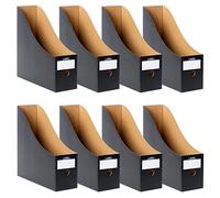 Magazine File Holder Pack of 8 - Cardboard Magazines Rack with Labels, Recyclable Kraft Paper A4 Files Organizer Box, Desktop Document Storage File Divider Organiser Rack for School Office Home