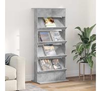 Magazine Rack Concrete Grey Engineered Wood 70x41x156cm 4-Shelf Slim for Home