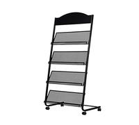 Magazine Rack Literature Holder with Wheels, Floor Office Display Stand with 4 Pockets, Magazine Stand Brochure Stand, Black