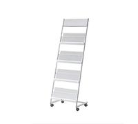 Magazine Rack Magazine Holder with Wheels, Literature Display Stand with 4 Pockets Floor Standing Magazine Brochure Holder Rack, Silver