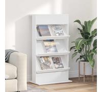 Magazine Rack White Engineered Wood 4-Shelf 70x41x126cm Slim Modern Book Storage