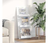 Magazine Rack White Engineered Wood 43x11x102cm 3-Shelf Slim Modern Storage Home