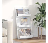 Magazine Rack White Engineered Wood 51x11x102cm 3-Shelf Slim Modern Storage Unit