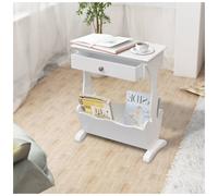 Magazine Rack White MDF & Solid Fir Wood 48.5x24x61cm Drawer Side Table Bedside