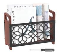 Magazine Rack, Wood Magazine File Holder, Rustic Newspaper Basket, Space Saving Mail Organizer, Folder Organiser Bin for Magazines Books Newspapers Tablets in Living Room Home Office(Geometric)