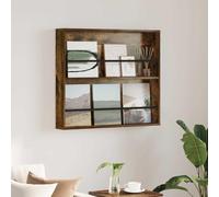 Magazine Shelf Made of Wood Material Smoked Oak 80 x 12 x 70 cm with Wall Mounting, Adjustable Compartment, Space-Saving Magazine Rack for Living Room Office Hallway