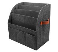Magazine Storage, Gray Felt Magazine Rack with Leather Handles - Multi-Compartment Book Basket for Books, Newspapers, Stationery (15.75x15.75x9.84 Inch) Storage