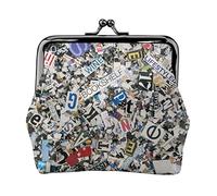 Magazine Words and Letters Women's Leather Coin Purse, Small Change Pouch with Kiss-Lock Clasp Closure Buckle Wallet for Girl Gift