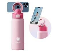 magcheer 1L Magnetic Water Bottle with Phone Holder Compatible with MagSafe Insulated Gym Cold Drink Bottle for 24 Hours Tripod Bottle for Travel & Fitness Selfie(Pink)