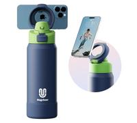 magcheer 1L Magnetic Water Bottle with Phone Holder Compatible with MagSafe Insulated Gym Cold Drink Bottle for 24 Hours Tripod Bottle for Travel & Fitness Selfie(Dark Blue)