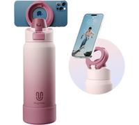 magcheer 1L Magnetic Water Bottle with Phone Holder Compatible with MagSafe Insulated Gym Cold Drink Bottle for 24 Hours Tripod Bottle for Travel & Fitness Selfie(Blush Pink)